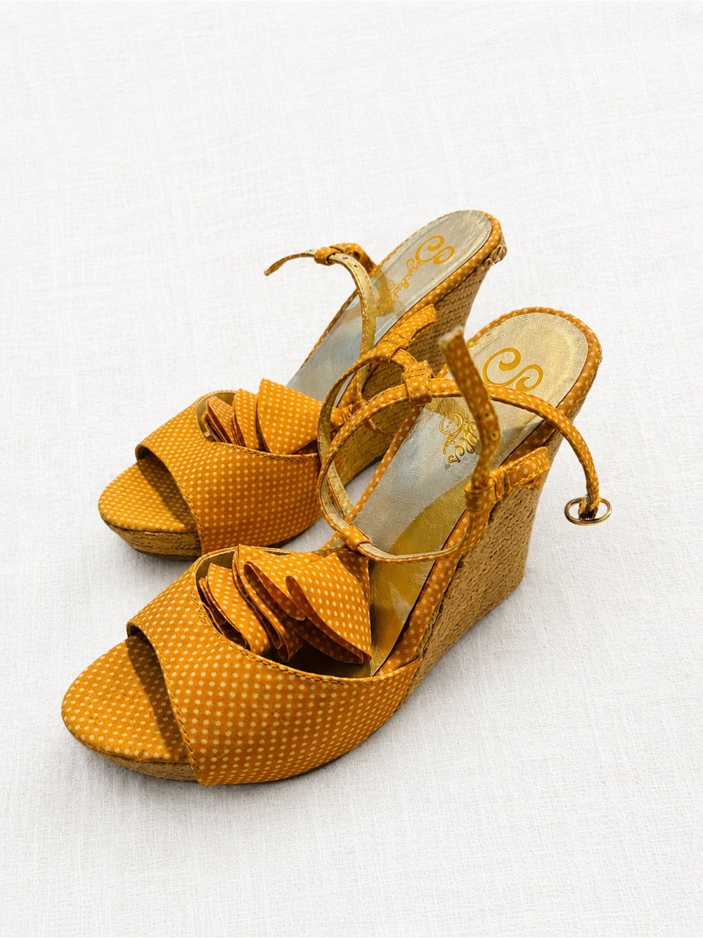 Seychelles Mustard Yellow Polka Dot Espadrille Wedge Sandals Women’s Size 7.5